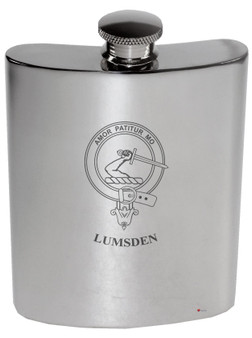 Lumsden Family Crest 6oz Polished Pewter Kidney Flask