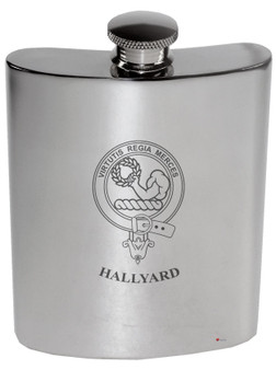 Hallyard Family Crest 6oz Polished Pewter Kidney Flask