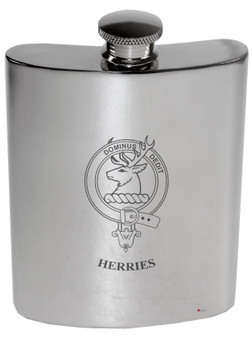 Herries Family Crest 6oz Polished Pewter Kidney Flask