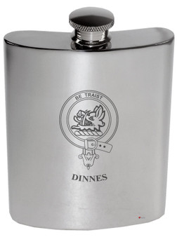Dinnes Family Crest 6oz Polished Pewter Kidney Flask