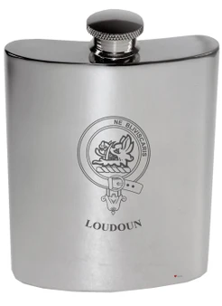 Loudoun Family Crest 6oz Polished Pewter Kidney Flask