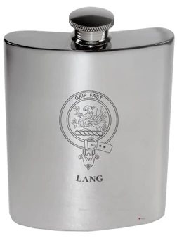 Lang Family Crest 6oz Polished Pewter Kidney Flask