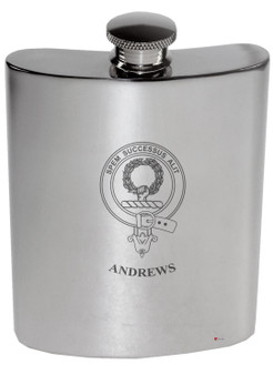 Andrews Family Crest 6oz Polished Pewter Kidney Flask