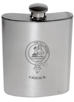 Griesck Family Crest 6oz Polished Pewter Kidney Flask