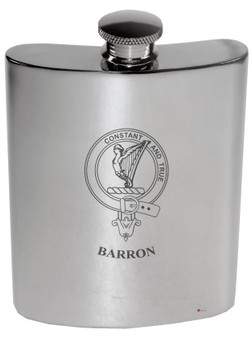 Barron Family Crest 6oz Polished Pewter Kidney Flask