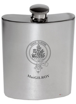 MacGilroy Family Crest 6oz Polished Pewter Kidney Flask