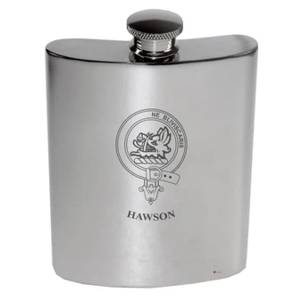 Hawson Family Crest 6oz Polished Pewter Kidney Flask