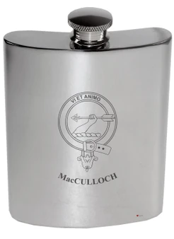 MacCulloch Family Crest 6oz Polished Pewter Kidney Flask