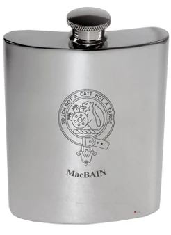 MacBain Family Crest 6oz Polished Pewter Kidney Flask