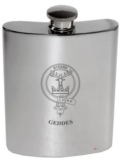 Geddes Family Crest 6oz Polished Pewter Kidney Flask