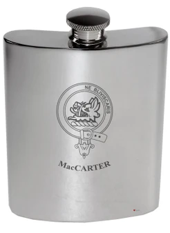 MacCarter Family Crest 6oz Polished Pewter Kidney Flask