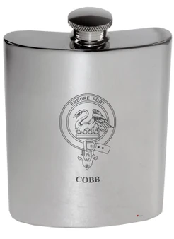 Cobb Family Crest 6oz Polished Pewter Kidney Flask