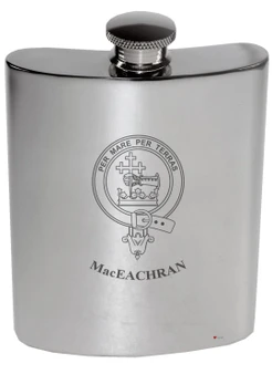 MacEachran Family Crest 6oz Polished Pewter Kidney Flask