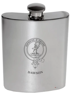 Dawson Family Crest 6oz Polished Pewter Kidney Flask