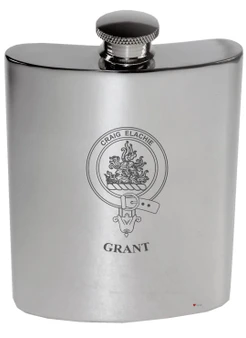 Grant Family Crest 6oz Polished Pewter Kidney Flask