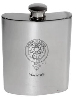 MacAdie Family Crest 6oz Polished Pewter Kidney Flask