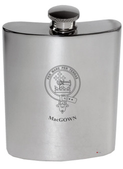 MacGown Family Crest 6oz Polished Pewter Kidney Flask