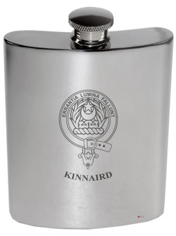 Kinnaird Family Crest 6oz Polished Pewter Kidney Flask