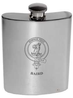 Baird Family Crest 6oz Polished Pewter Kidney Flask