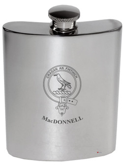 MacDonnell Family Crest 6oz Polished Pewter Kidney Flask