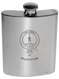 MacIntyre Family Crest 6oz Polished Pewter Kidney Flask