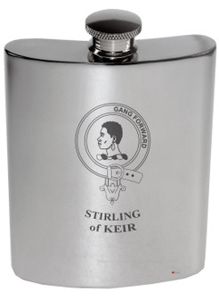 Stirling of Keir Family Crest 6oz Polished Pewter Kidney Flask