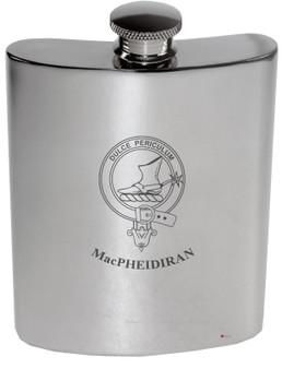 MacPheidiran Family Crest 6oz Polished Pewter Kidney Flask