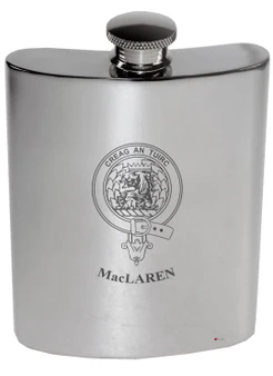 MacLaren Family Crest 6oz Polished Pewter Kidney Flask