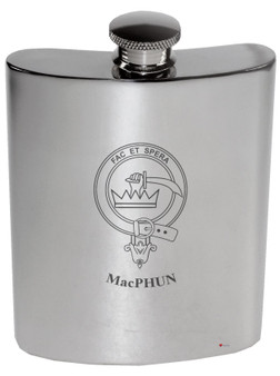 MacPhun Family Crest 6oz Polished Pewter Kidney Flask