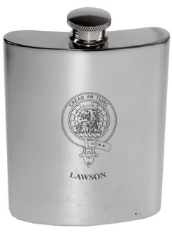 Lawson Family Crest 6oz Polished Pewter Kidney Flask
