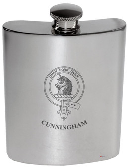 Cunningham Family Crest 6oz Polished Pewter Kidney Flask