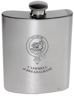 Campbell of Breadalbane Family Crest 6oz Polished Pewter Kidney Flask