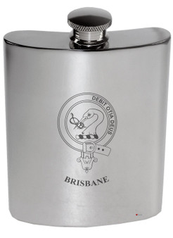 Brisbane Family Crest 6oz Polished Pewter Kidney Flask
