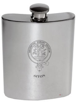 Aiton Family Crest 6oz Polished Pewter Kidney Flask
