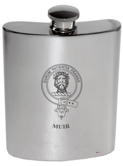 Muir Family Crest 6oz Polished Pewter Kidney Flask