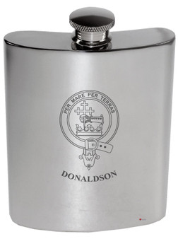 Donaldson Family Crest 6oz Polished Pewter Kidney Flask