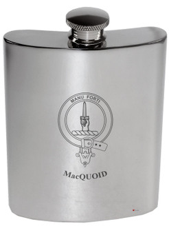 MacQuoid Family Crest 6oz Polished Pewter Kidney Flask