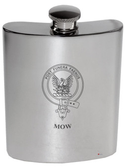 Mow Family Crest 6oz Polished Pewter Kidney Flask