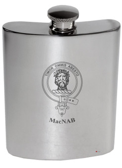MacNab Family Crest 6oz Polished Pewter Kidney Flask
