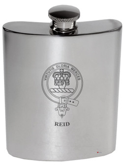 Reid Family Crest 6oz Polished Pewter Kidney Flask