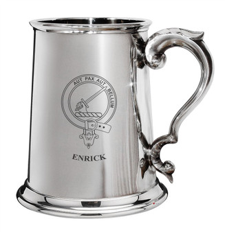 Enrick Family Crest Polished Pewter 1 Pint Tankard with Scroll handle