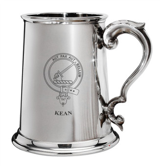 Kean Family Crest Polished Pewter 1 Pint Tankard with Scroll handle