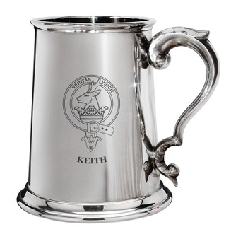 Keith Family Crest Polished Pewter 1 Pint Tankard with Scroll handle