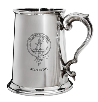 MacDade Family Crest Polished Pewter 1 Pint Tankard with Scroll handle