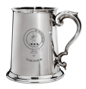 Tailyour Family Crest Polished Pewter 1 Pint Tankard with Scroll handle