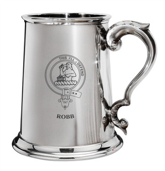 Robb Family Crest Polished Pewter 1 Pint Tankard with Scroll handle