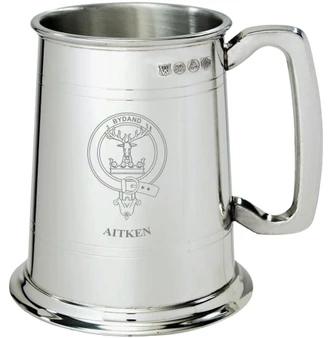 Aitken Clan Crest Tankard 1 Pint Pewter