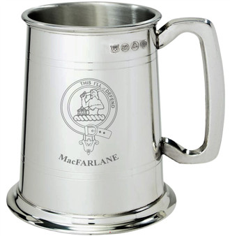 MacFarlane Clan Crest Tankard 1 Pint Pewter