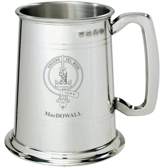 MacDowall Clan Crest Tankard 1 Pint Pewter