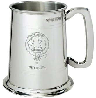 Bethune Clan Crest Tankard 1 Pint Pewter